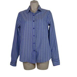 Cooperative Stripe Button Up Shirt Women Size XS Purple Green Long Sleeve FLAW
